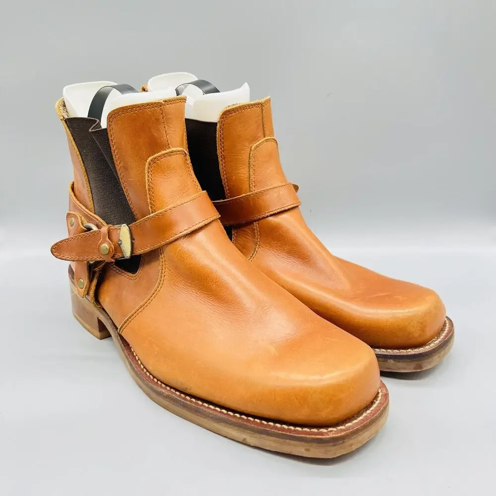 Durango Boots Mens 13 Brown Leather Biker Harness Ankle Square Toe Pull On Shoes